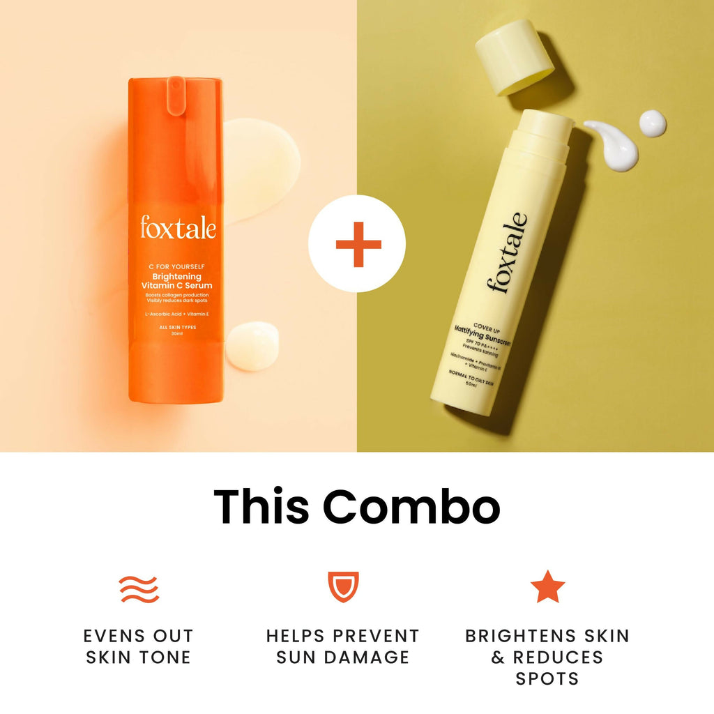 Foxtale Getting Even Skin Care Kit: C For Yourself Vitamin C Serum + Matte Finish Sunscreen | Grocsy