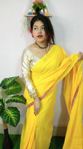 Exclusive Collection Beautiful Khadi Cotton Handloom Saree With Beautiful Zari Border - Yellow | Grocsy
