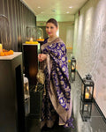 DEIANA'S Beautiful Designer Golden zari Soft Lichi Silk Saree - Blue | Grocsy