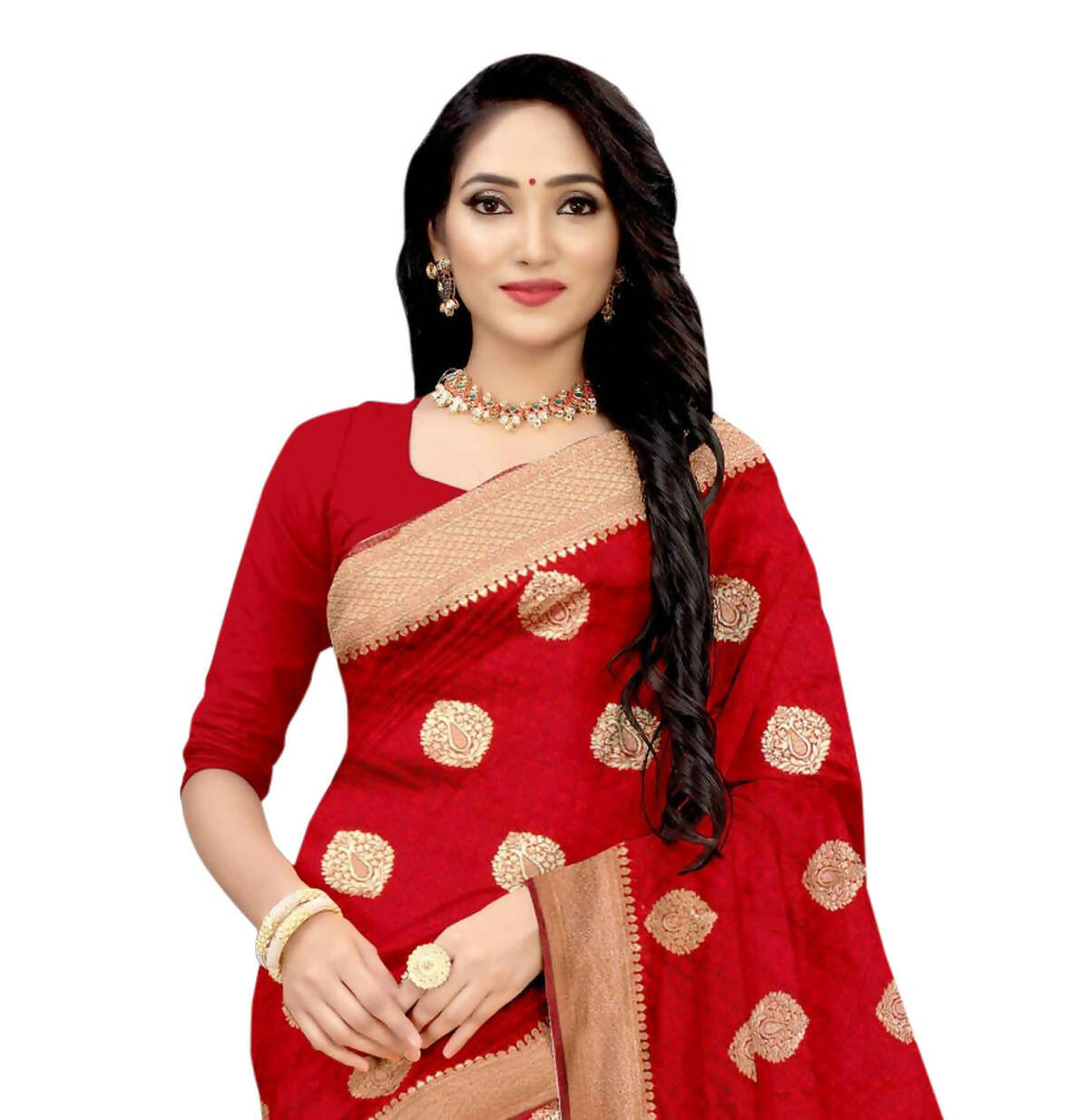Vamika Weaving Banarasi Jacquard Red Saree | Grocsy