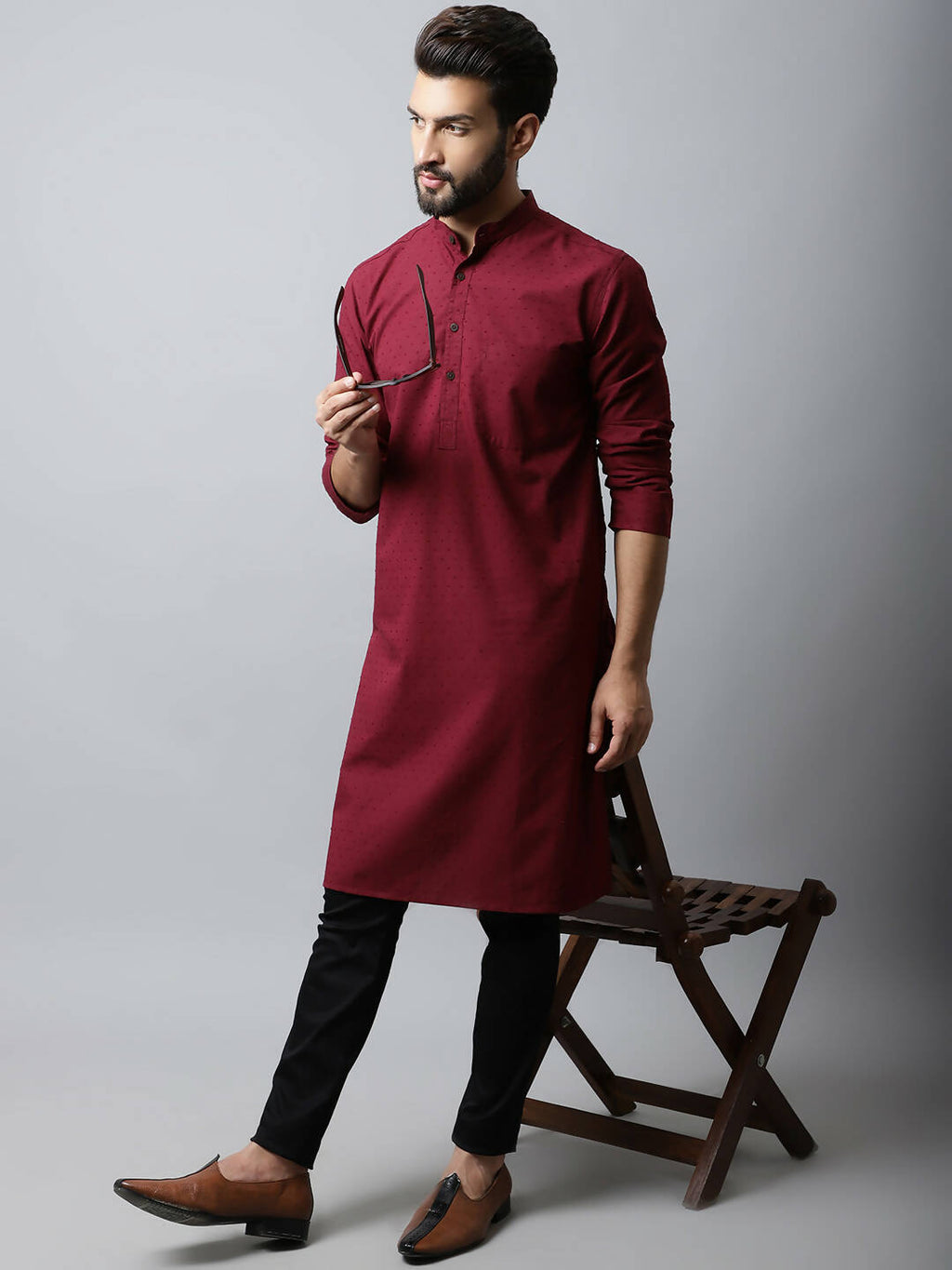 Even Apparels Maroon Color Linen Pure Cotton Men's Kurta With Side Placket (SLD1182) | Grocsy