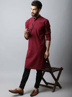 Even Apparels Maroon Color Linen Pure Cotton Men's Kurta With Side Placket (SLD1182) | Grocsy