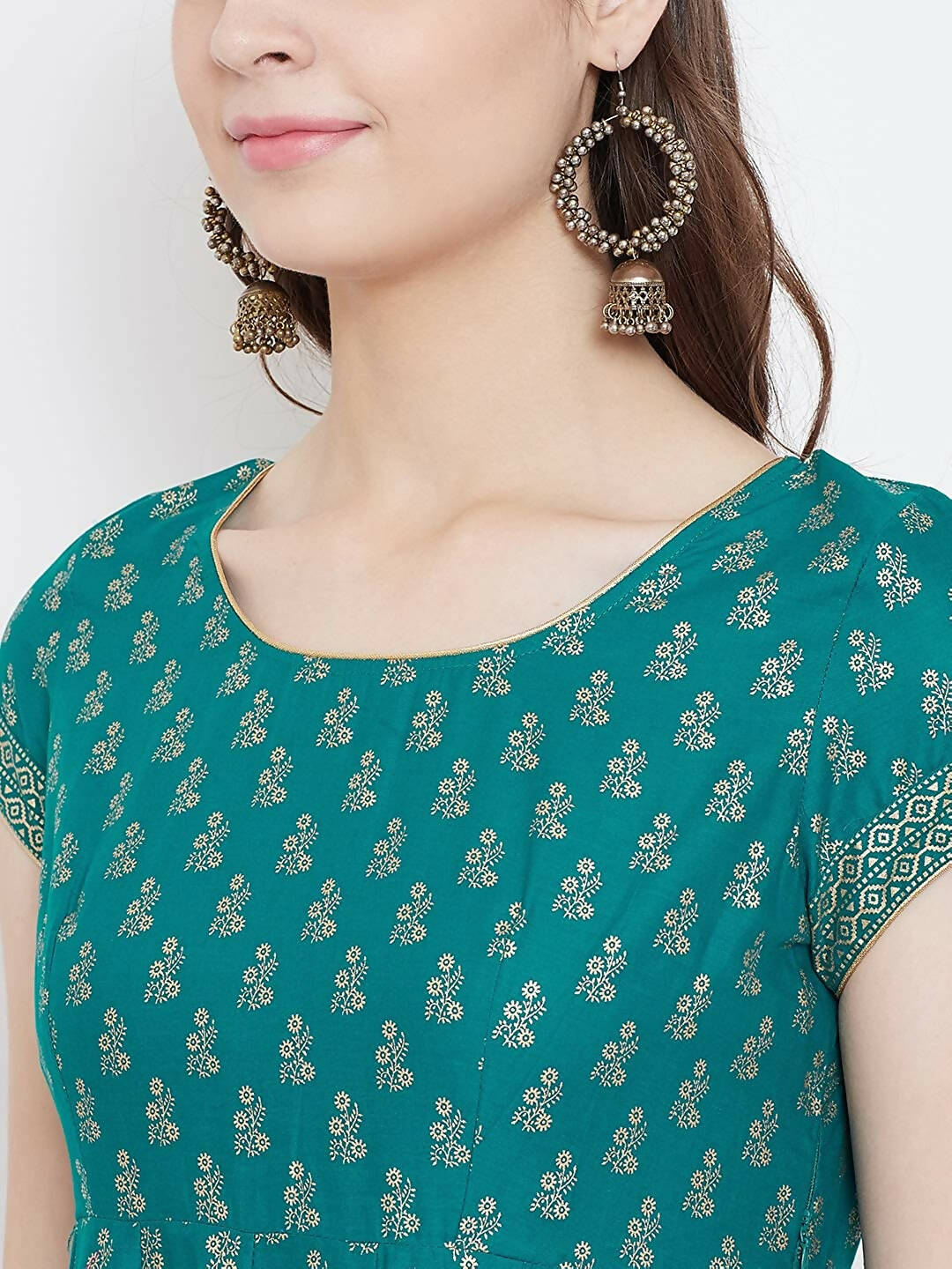 Cheera Embellished Daily Wear Cotton Blend Kurta - Turquoise Green | Grocsy