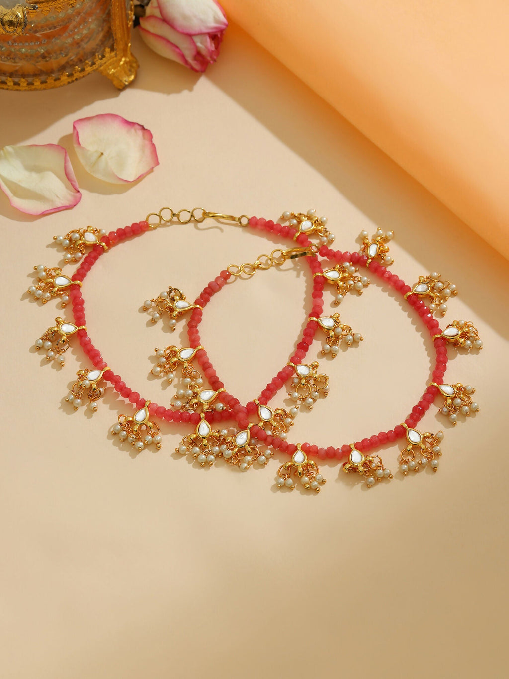 Ruby Raang 22k Gold Polished Stone Anklets | Grocsy