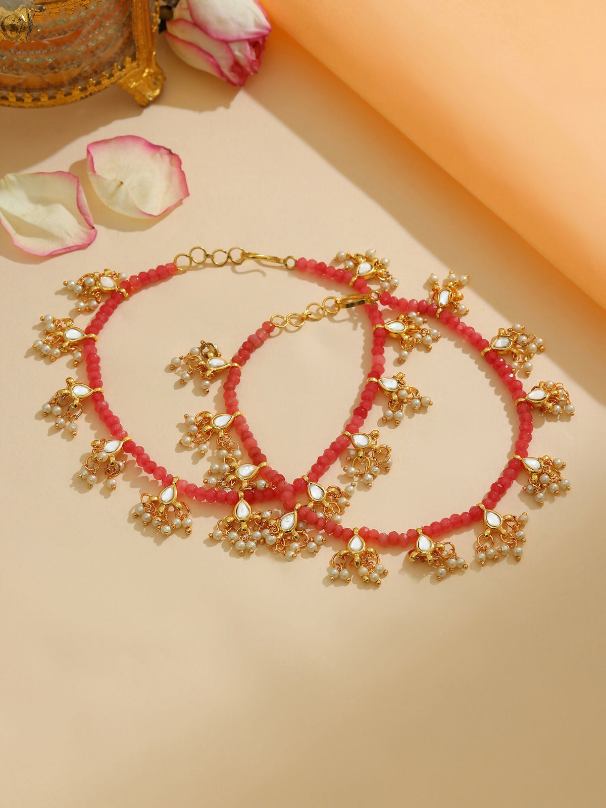Ruby Raang 22k Gold Polished Stone Anklets | Grocsy