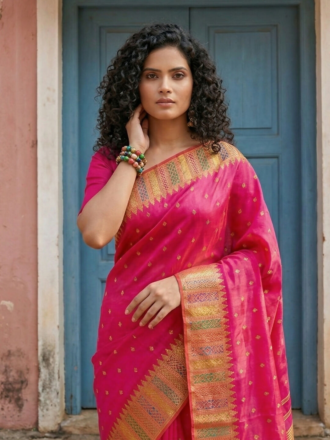 Shree Shyam Fashion Pink Silk Blend Saree | Grocsy