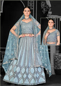 Aqua Blue Net Semi-Stitched Bridal Lehenga - Nimayaa Bonanza | Grocsy
