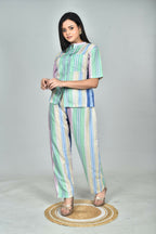 Morchari Digital Print Semi Muslin Co-Ord Set Top & Trouser-Multicolor | Grocsy