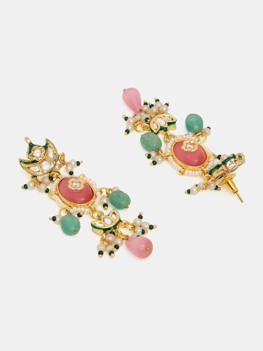 Ruby Raang 22k Gold Polished Blush Pink Kundan Earrings | Grocsy