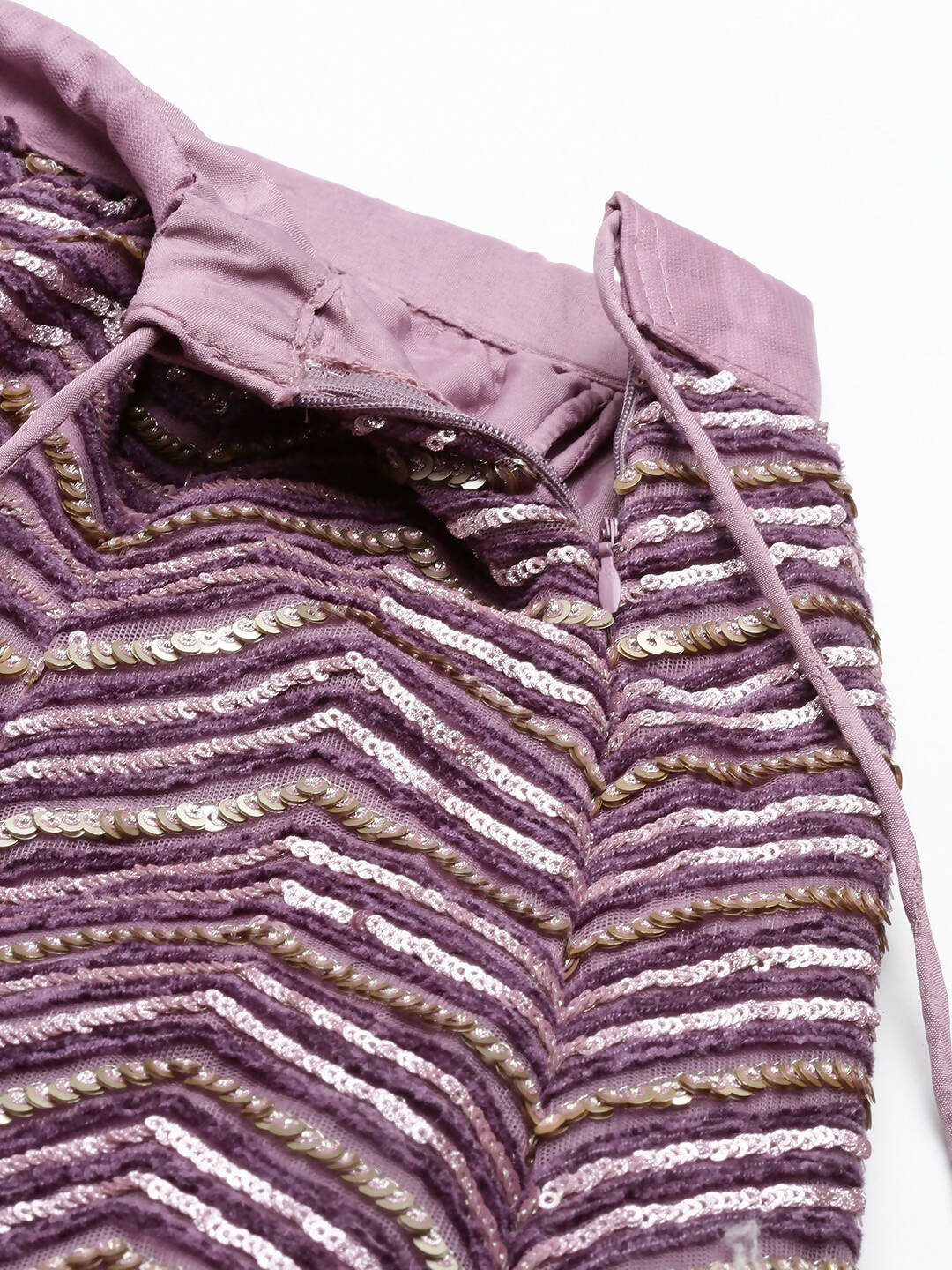 House of Panchhi Lavender - Net Embroidered Lehenga with Zig-Zag Pattern | Grocsy