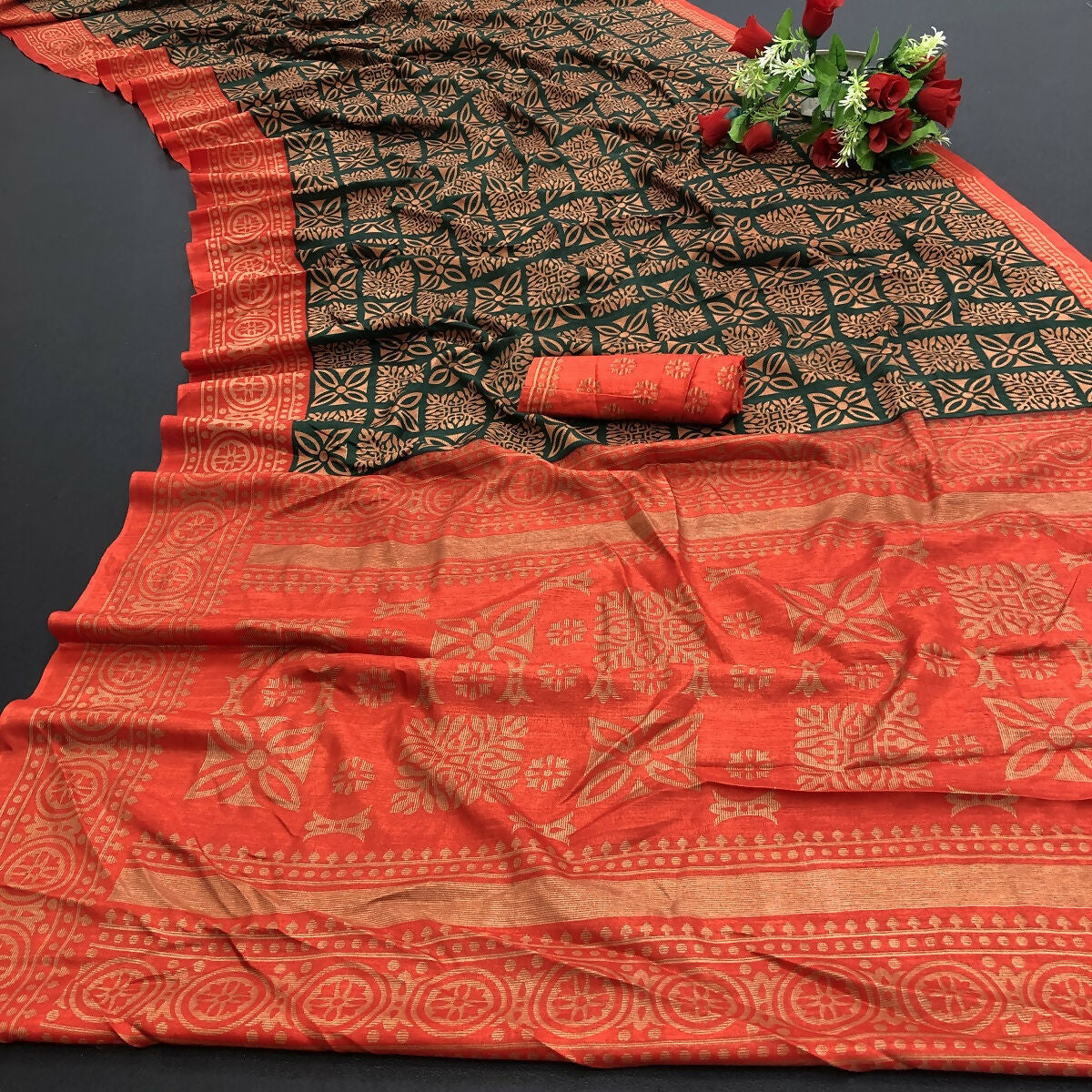 Vamika Red Printed Art Silk Saree | Grocsy