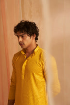 Mustard Viscose Chikankari Embroidery Work Men's Kurta Set - Mahotsav | Grocsy