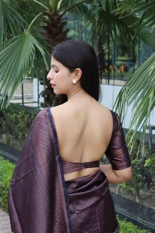 DEIANA'S Beautiful Designer Golden zari Soft Lichi Silk Saree - Purple | Grocsy