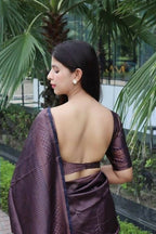 DEIANA'S Beautiful Designer Golden zari Soft Lichi Silk Saree - Purple | Grocsy