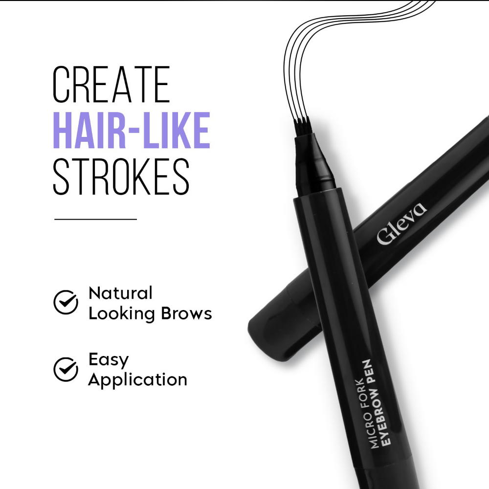 Gleva Eyebrow Pen with 4 Micro-Fork Tip Applicator - Light Brown | Grocsy
