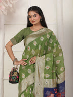 Shree Shyam Fashion Linen Cotton Green Saree | Grocsy