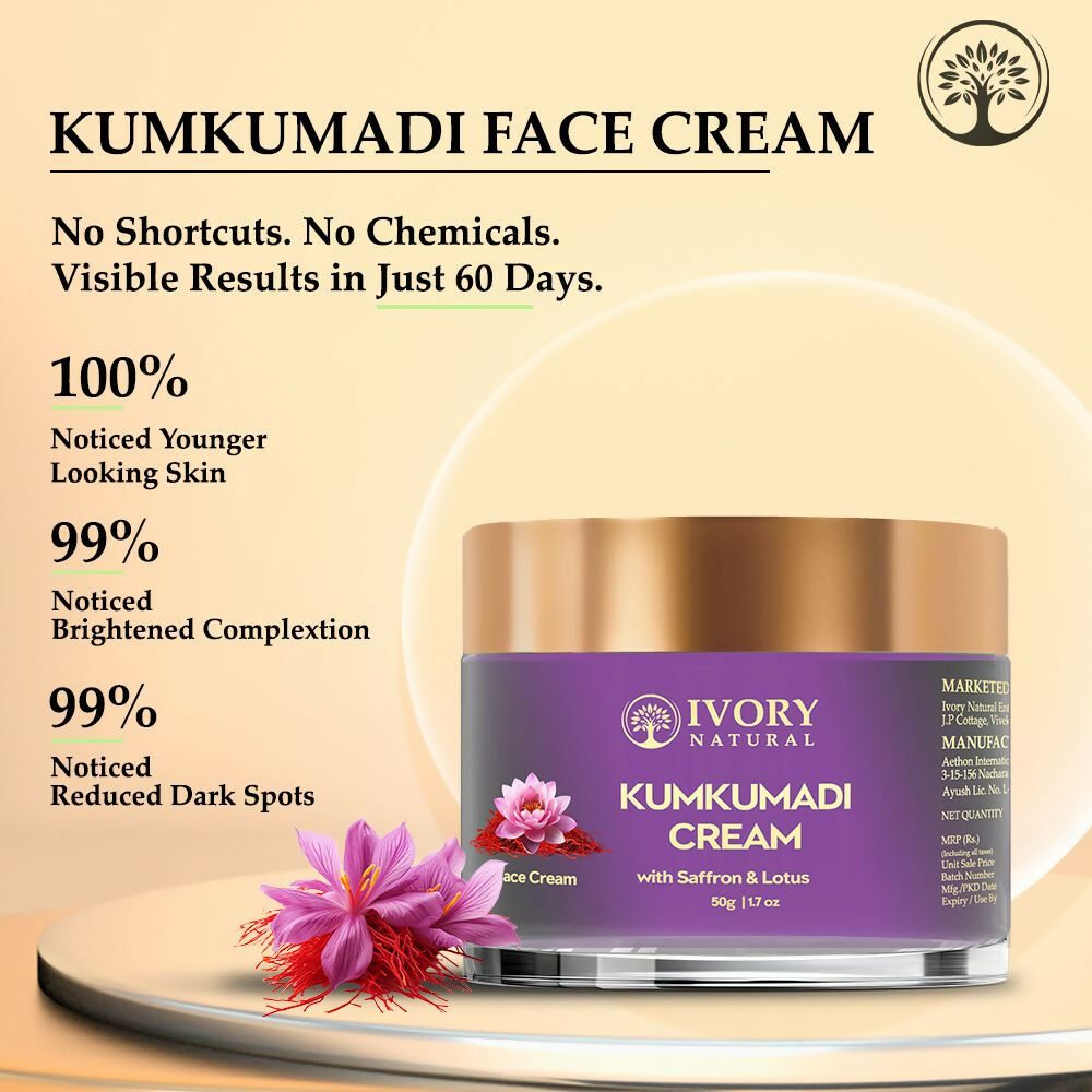 Ivory Natural Kumkumadi Night Cream For Skin For Skin Tone & Texture, Reduce Blemishes & Dark Spots | Grocsy