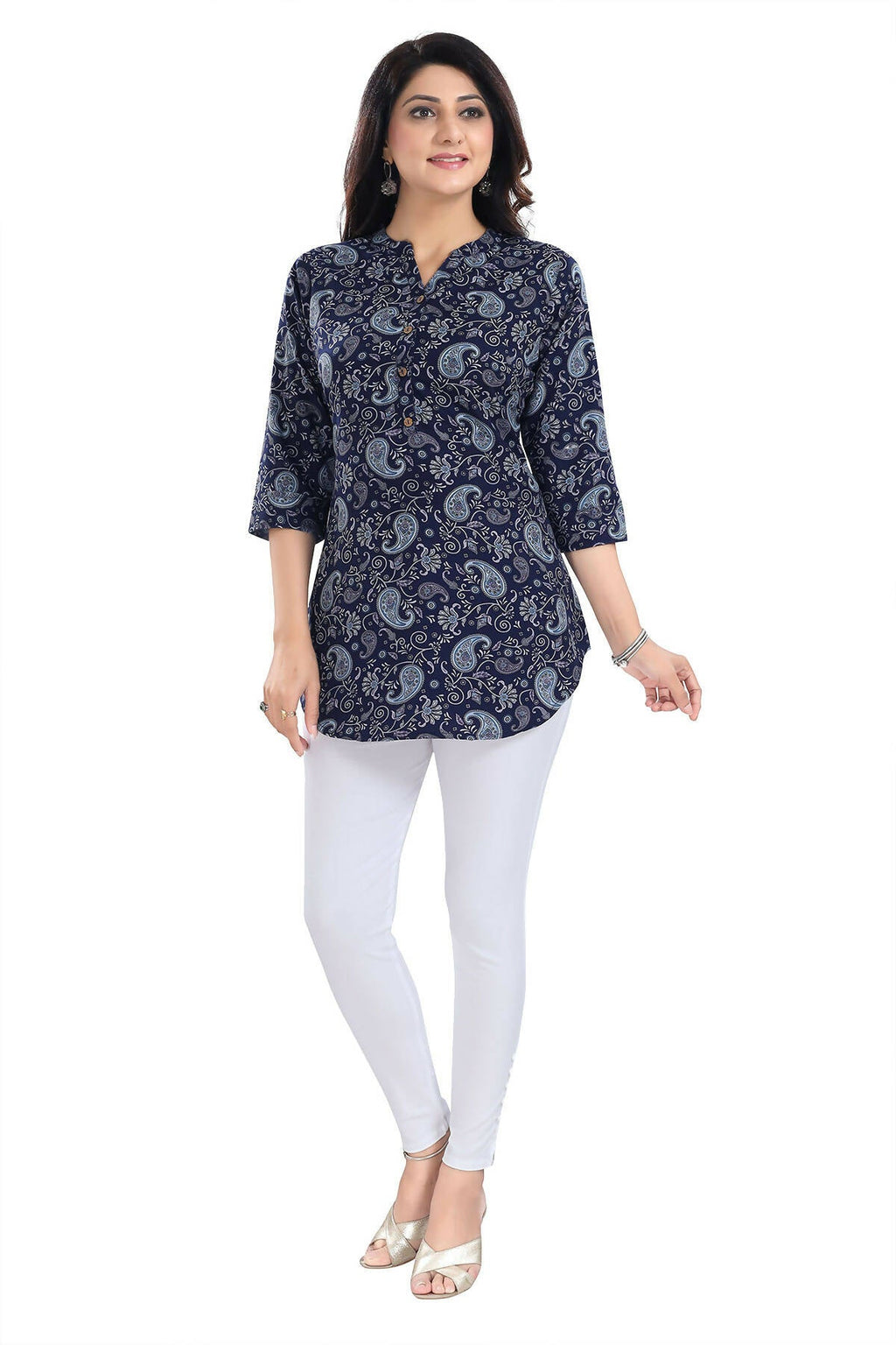 Snehal Creations Ethnic Galore Blue Short Tunic Top for Women | Grocsy