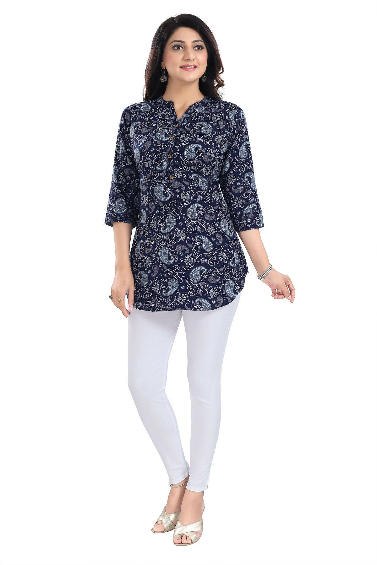 Snehal Creations Ethnic Galore Blue Short Tunic Top for Women | Grocsy