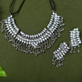 Mominos Fashion Johar Kamal Oxidised Silver-Plated Brass Finish Kundan Necklace For Women (Silver) | Grocsy