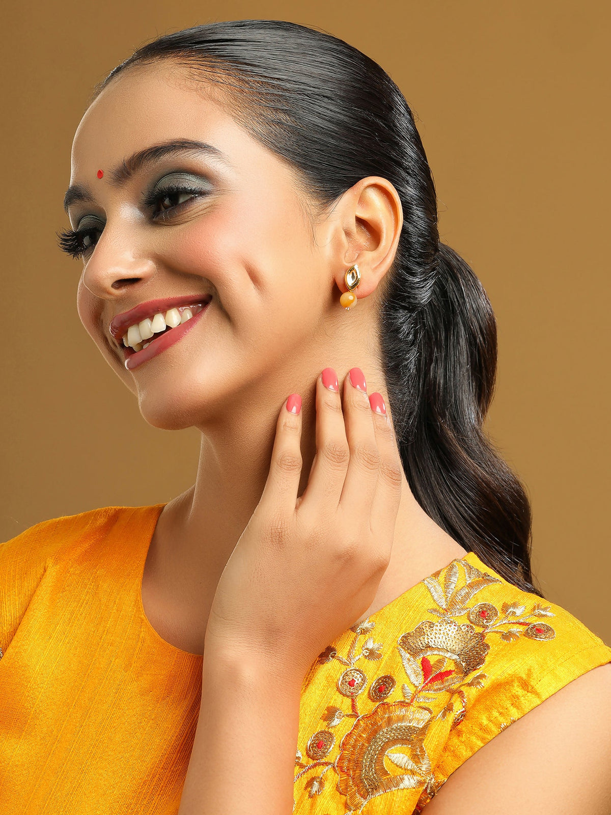 Ruby Raang Yellow Kundan Studs | Grocsy