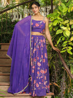 Janasya Purple Georgette Floral Lehenga Choli Dupatta | Grocsy
