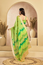 Vastranavya Mint Green Digital Printed Linen Ready To Wear Pocket Saree with Unstitched Blouse | Grocsy