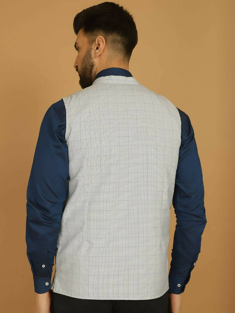 Even Apparels Nehru Jacket With Welt Pockets - Blue | Grocsy