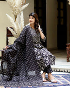 Miravan Women's Black Floral Printed Kurta Palazzo With Dupatta Set | Grocsy