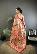 Joban Fashion Pink Floral & Potentially Peacock Soft Silk Paithani Saree | Grocsy
