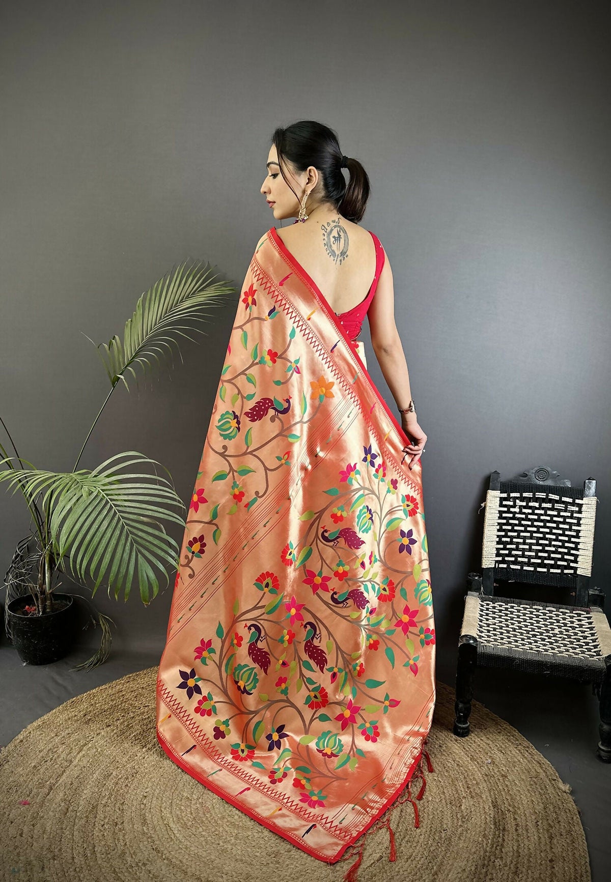 Joban Fashion Pink Floral & Potentially Peacock Soft Silk Paithani Saree | Grocsy