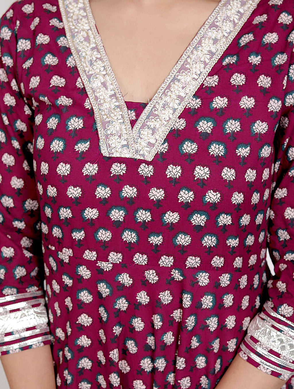 Miravan Women's Maroon embroidered Anarkali Kurta and Dupatta | Grocsy
