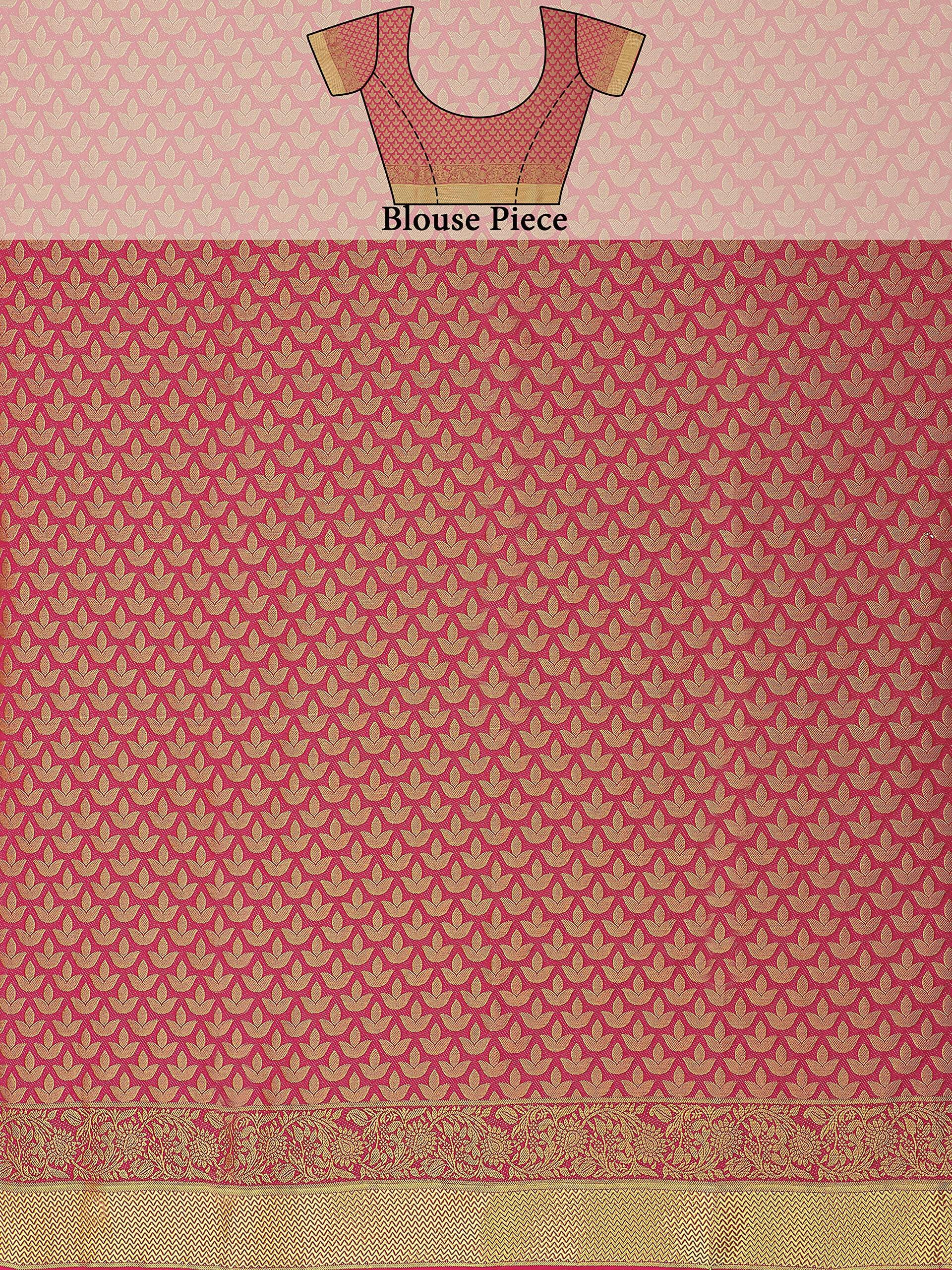 Mimosa Women's Kanchipuram Art Silk Pink Saree | Grocsy