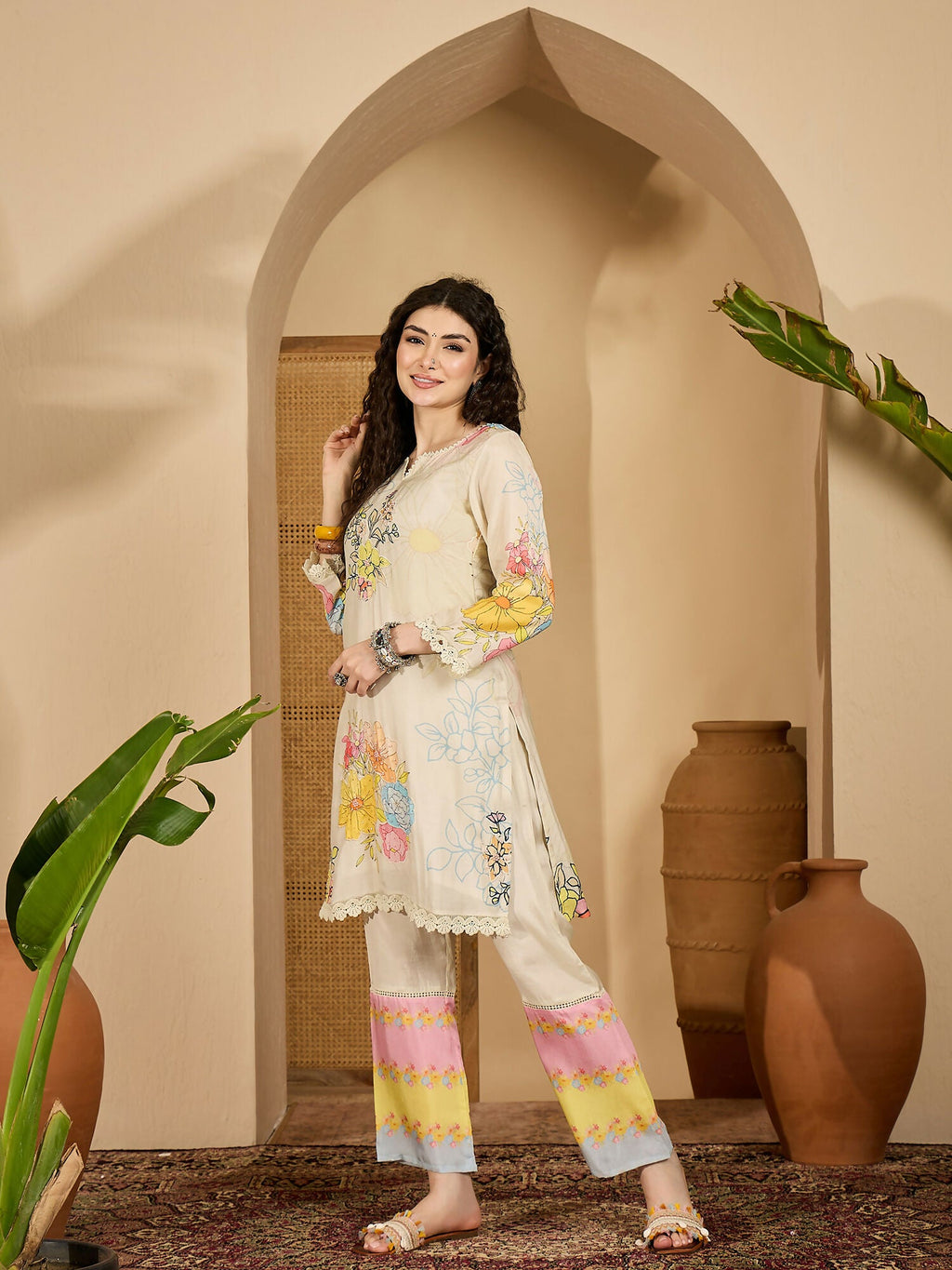 Joban Fashion Printed Cream Pure Cotton Cord Set | Grocsy