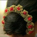 Red & Gold Bridal Hair Gajra | Grocsy