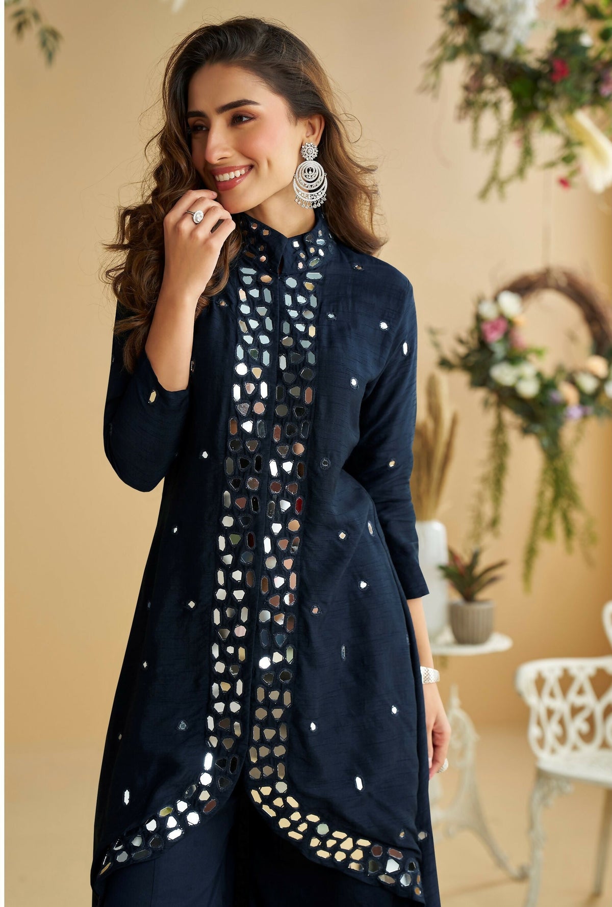 Anaita Black Silk Stylish Readymade Suit with Real Mirror Work | Grocsy