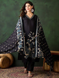 Sangria Floral Printed Sequinned V-Neck Straight Kurta & Trouser With Dupatta | Grocsy