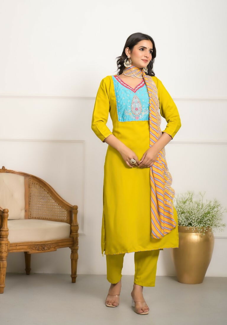 Festive Wear Ethnic Yellow Viscose Stitched Suit With Dupatta - Tanisha | Grocsy