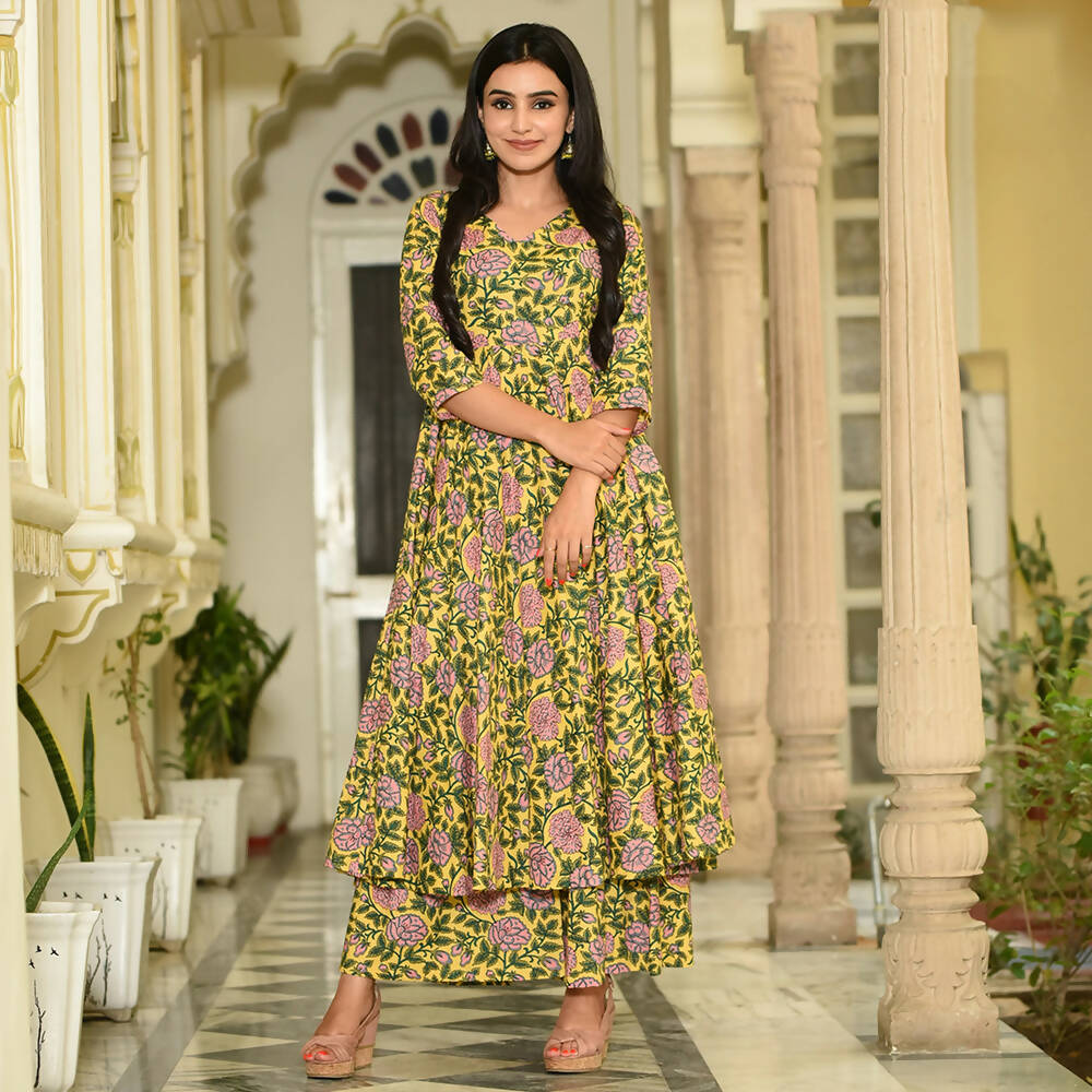 PartyWear Designer Golden Yellow Pure Maslin Palazzo Suit - Anbazaar | Grocsy