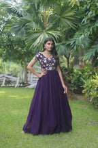 Jyoti Fashion Women's Purple Sequins Embroidered Faux Georgette Anarkali Dress | Grocsy