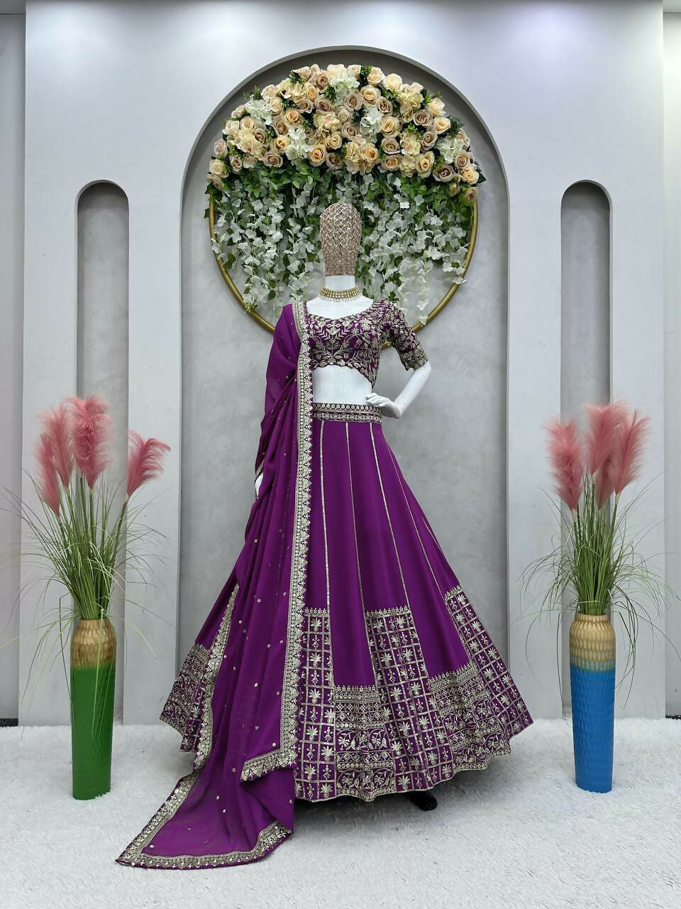Jyoti Fashion Women's Wine Faux Georgette Sequins with Thread Embroidered Designer Lehenga Choli Set | Grocsy