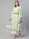 Ahalyaa Women Green Crepe Digital Printed Flared Sleeve Kaftan Kurta | Grocsy