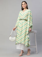 Ahalyaa Women Green Crepe Digital Printed Flared Sleeve Kaftan Kurta | Grocsy