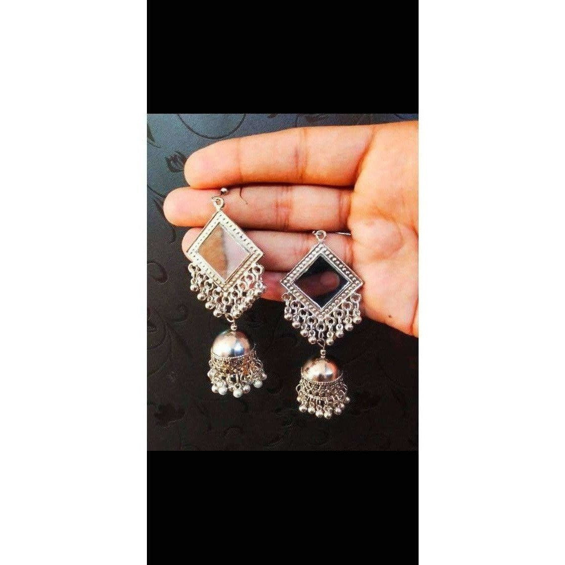 MS Fashion India Muskan Fancy Mirror work Silver Smart Earrings | Grocsy