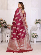 Aastha Fashion Wine Soft Organza Silk Weaving Saree | Grocsy