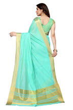 Vamika Sky Blue Cotton Polyester Silk Weaving Saree | Grocsy