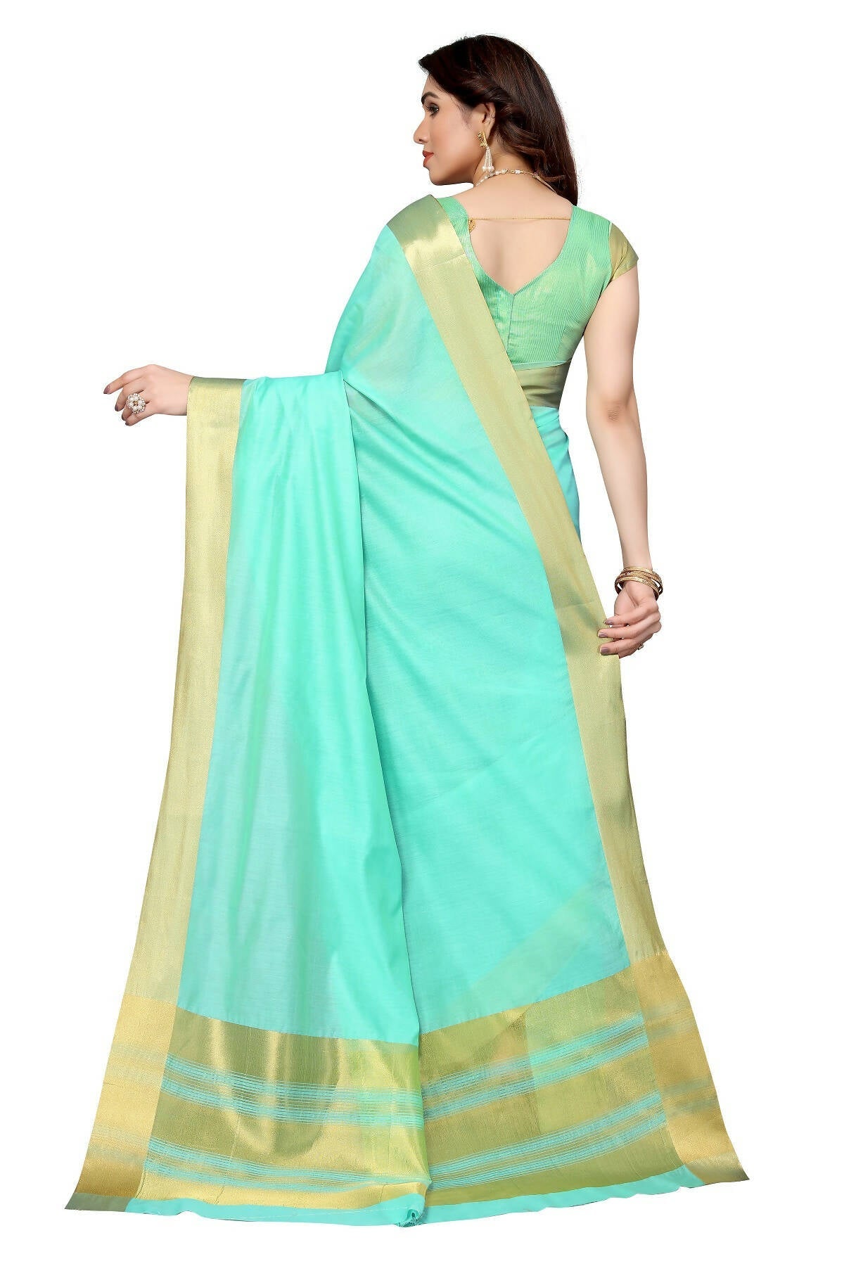 Vamika Sky Blue Cotton Polyester Silk Weaving Saree | Grocsy