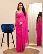 Pink Georgette Designer Printed Ready To Wear Saree - Ibiza | Grocsy