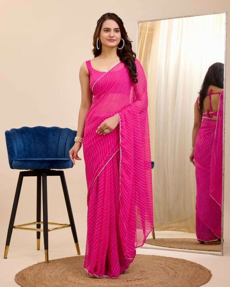 Pink Georgette Designer Printed Ready To Wear Saree - Ibiza | Grocsy