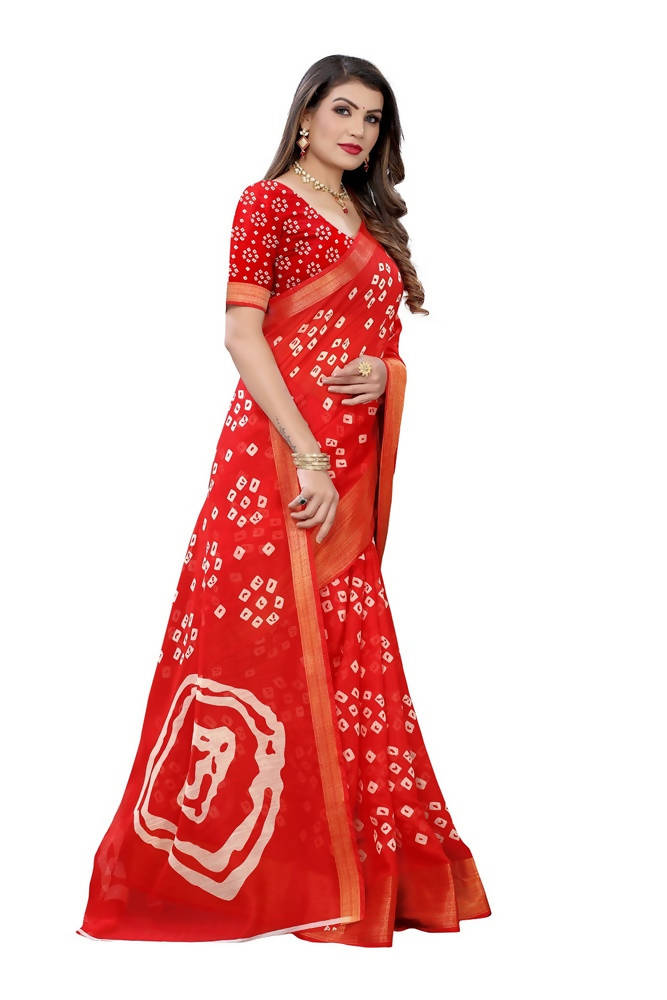 Vamika Red Linen Zari Border Saree | Grocsy